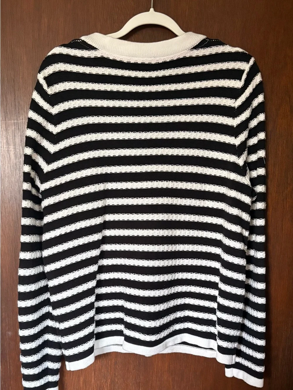 Isaac Mizrahi Live! Black and White Striped V-Neck Button Cardigan - Size L